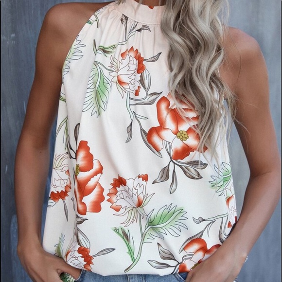 Boho Floral Print Halter Tank Top - Picture 6 of 14
